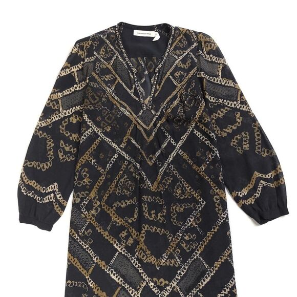 ISABEL MARANT Nimazu Studded Kaftan Tunic Midi Dress Black Chain Print Indie 4 - Picture 3 of 12